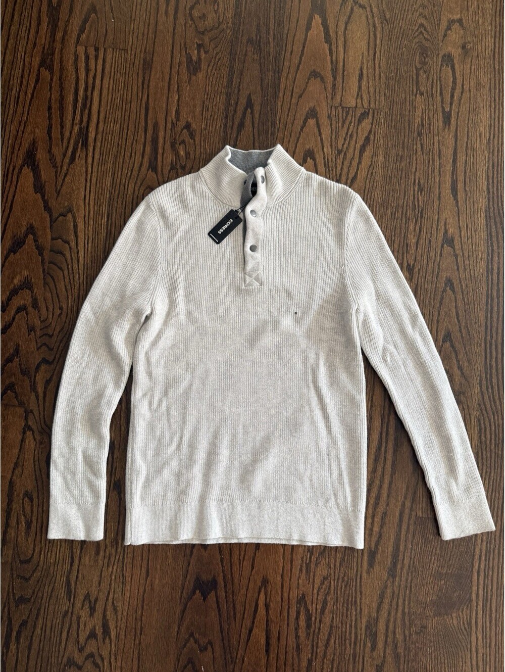Express Sweater Mens Medium Gray Knit Quarter Snap Henley Button Ribbed NWT